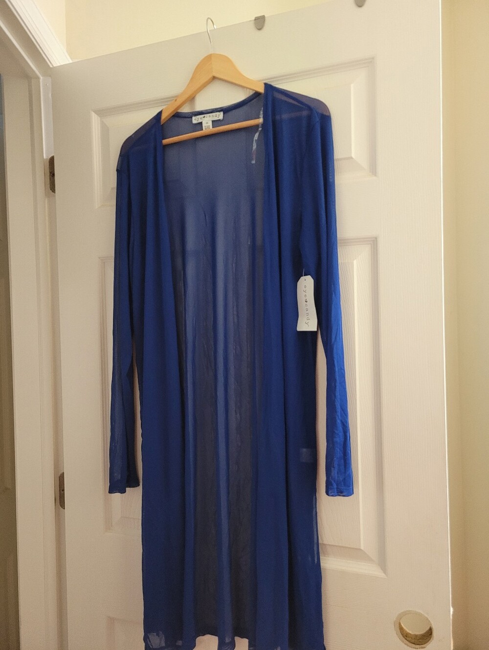 eye candy Royal Blue Sheer Open-Front Long Cardigan